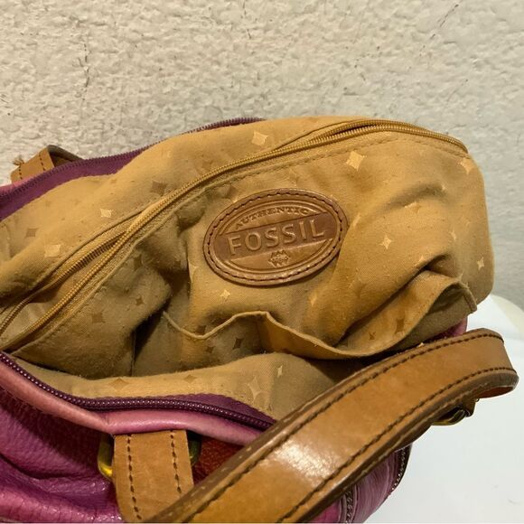 Fossil Explorer Messenger Bag Pink Fold Over Crossbody Leather Tote Womens Large - Picture 7 of 7